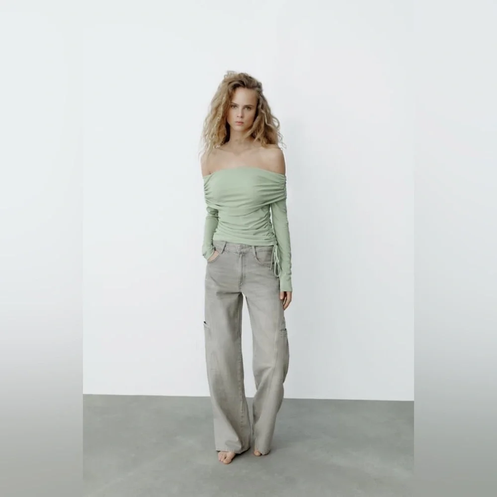 Zara pale green off shoulder blouse